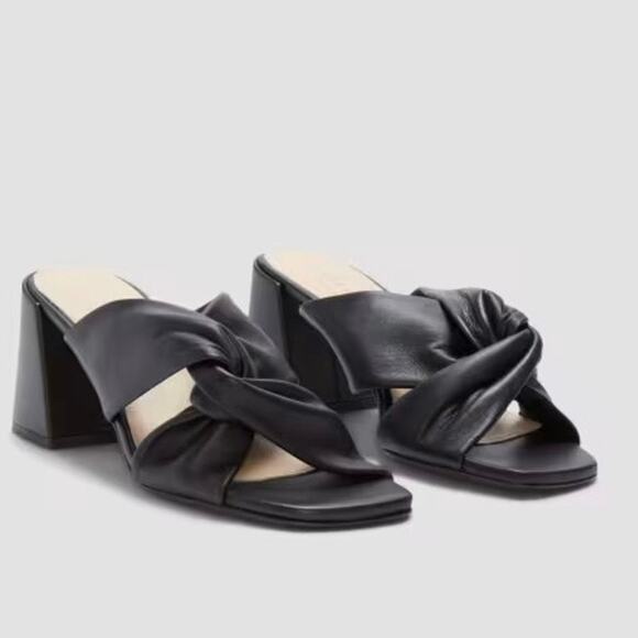 EVERLANE The Day Twist Heel Black Leather Slip On High Block Square Toe 8.5 NEW